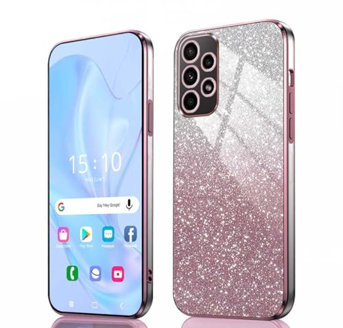 GOKEN Hülle für Samsung Galaxy A52 / A52s - Stoßfeste Schutzhülle, Handyhülle mit Weichem TPU Silikon, Elektroplattierten Kanten und Integrierter Glitzerkarte mit Glitzer, Cover Case, Verlauf Rosa