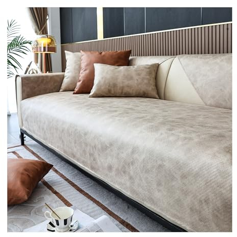 HonunG Sofabezug Ecksofa Kunstleder Sofaschoner Wasserdicht rutschfest 3 4 2 1 Sitzer,L Form Sofaüberwurf,Hund Katze Sofa Überzug Ecksofa Sofa Überwurf Couch Überzug (Beige,110×210cm)