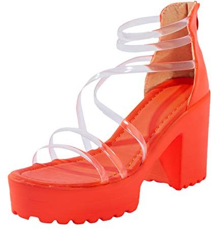 liaddkv Schuhe Heels Frauen Heels High Reißverschluss große Sandalen wasserdichte Plattform Frauen High Heels Schuhe Mit Keilabsatz Für Damen Schwarz (Orange, 43)