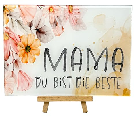 Mama Dekoschild (15x21cm) aus Acrylglas und mit kleiner Staffelei zum Aufstellen als Geschenk zum Geburtstag, Muttertag oder zum danke sagen, Geburtstagsgeschenk, Mutter, Danke, Dekoration