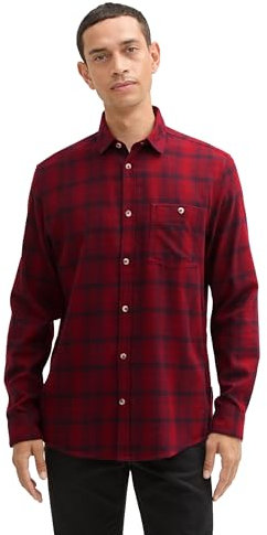 TOM TAILOR Herren Regular Fit Hemd mit Karomuster,36005 - Burgundy Navy Check, XXL