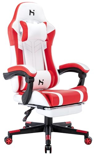 HLONONE Gaming Stuhl, Bürostuhl Ergonomisch, Gamer Stuhl Höhenverstellbar, PC Stuhl mit Kopfstütze, Lendenkissen und Armlehnen, Rückenlehne verstellbar 90-135°, Tragfähigkeit 200 kg