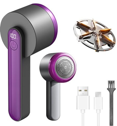 Fusselrasierer Elektrisch,Fusselentferner Stoffrasierer, Elektrischer Wackelentferner Kleidung für alle Kleidungsstücke mit 6 Blatt Klinge, Elektrisch Fusselentferner, Aufladen über USB (Lila)