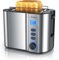arendo Grille-Pain 2 tranches 800 W, Acier Inoxydable, Écran LCD éclairé, Boîtier à Double paroi, Support à viennoiseries, 6 Niveaux de brunissage, Centrage et Affichage du Temps restant