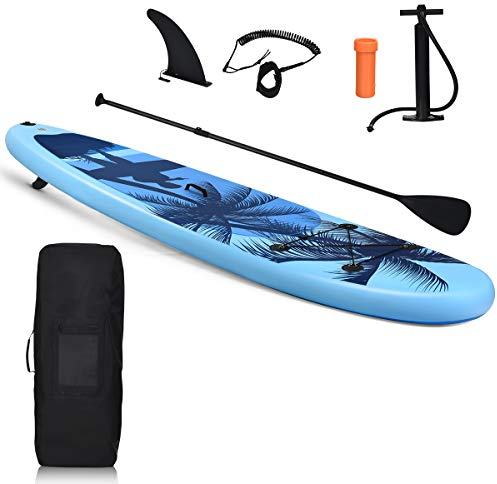 HOMASIS Aufblasbares Surfbrett, aufblasbares SUP Board mit Sicherheitslinie, Ruder, Pumpe, Mittelfinne, Rucksack und Reparaturset, für Jugendliche und Erwachsene, Blau (335 x 76 x 16 cm)