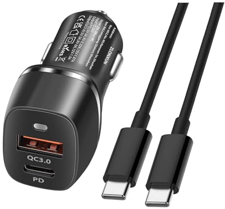 ZLONXUN Kfz/Auto Ladegerät USB C Netzteil kompatibel mit Samsung Galaxy S24/S23/S22/S20/S21/S25/A55/A54/A53/A52,iPhone 15/16,Google Pixel,Huawei.(38W,1M Cavo)