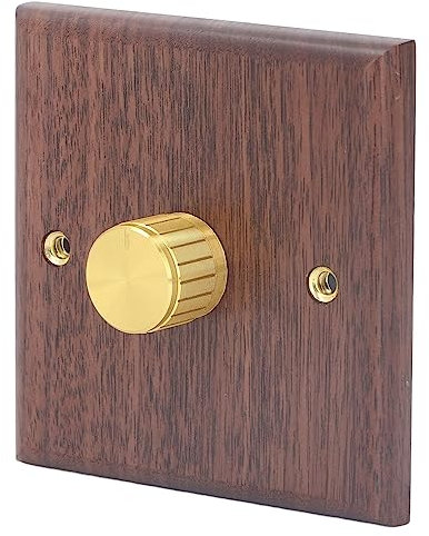 Interruptor de Atenuación con Perilla de Latón, Panel de Madera de Nogal Negro, Interruptor de Atenuación Giratorio, Interruptor de Luz Interior Decorativo para Luz del Hogar, 200-250V