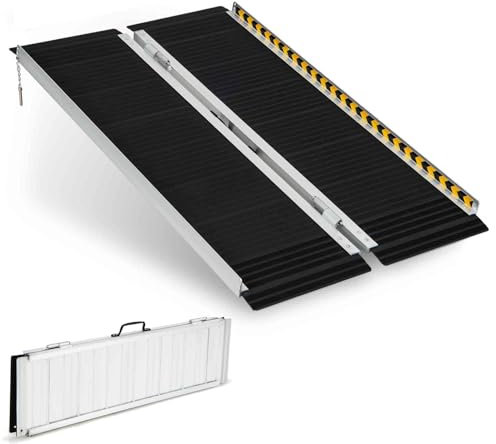 TANGZON 3FT/ 4FT/ 5FT/ 6FT Long Wheelchair Ramp, Portable Aluminium Threshold Ramp with Transition Plate, Telescopic Mobility Scooter Ramps for Home Front Door Stair Steps (4FT)