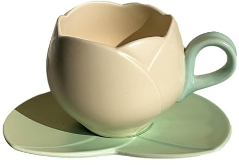 Kaffeetassen Set Mit Untertasse, Süße Cappuccino Tassen 300ml Tulpe Teetasse Kreative Blume Tasse Keramik Kaffeebecher Geschenke Für Mädchen Mama Freundin