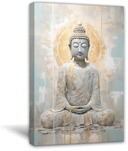 ZQQART Zen Wandbild auf Leinwand Buddha Gemälde Druck Retro Buddha und goldene Schmetterlinge Bilddrucke Moderne Meditationsraumdekoration(Buddha B,60x90cm)