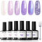 Modelones Smalti Semipermanenti Unghie, 6 Colori Bianco Viola Glitter Viola Glitter Rosa con Magneti, Smalto Gel Unghie UV Gel French Manicure, 7ml