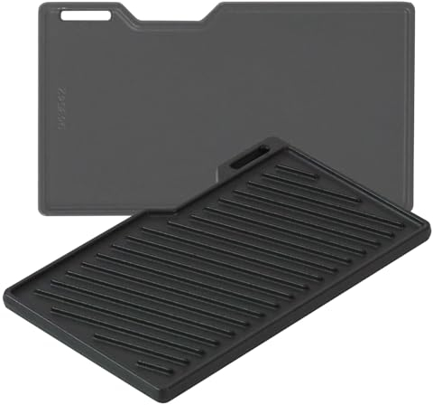 FIRXZYMZ 41,5 x 23,5 CM Gusseisen Grillplatte für allen Burnhard Fred Serie Gasgrill,Wendeplatte Plancha Grillrost Grate Griddle platte Zubehör für Fred 2 3 4 6 Brenner,Edelstahl Brennerabdeckung