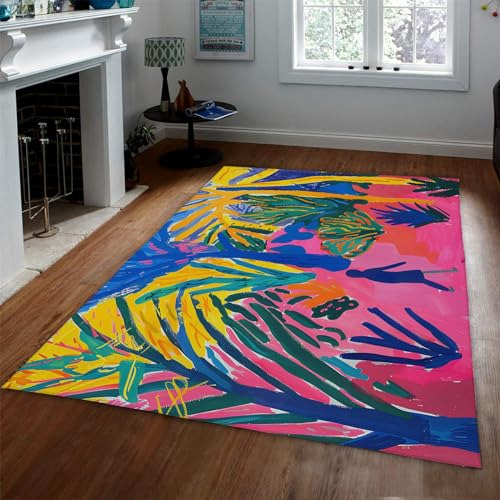 CIHCOHOME Mehrfarbige Teppiche für Schlafzimmer Wohnzimmer Cartoon Tropische Dschungel Bodenmatte für Home Entry Decor Rosa Maschinenwaschbarer Teppich 180x300cm