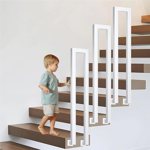 U-förmige Geländer Treppe, Treppengeländer Innen, Treppengeländer Außen, Handlauf Treppe U Form, Geländer Treppe Treppenhandlauf für Balkone Flure Wohnungen Villen (L-Weiß, 100CM)