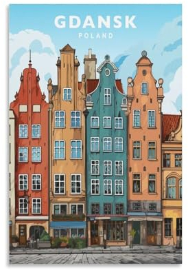 Jdjdu Danzig Polen Vintage Reiseposter Geschenk Wanddekoration Gemälde Poster Leinwand Kunst Poster