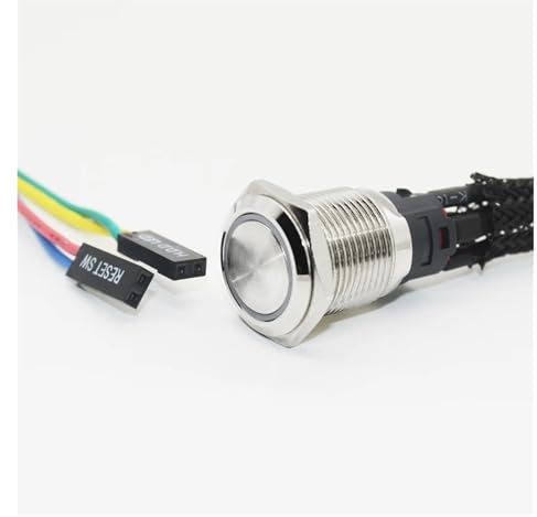 PC Host Start Restart LED Metal Button Switch PC DIY 12mm 16mm 19mm 22mm With 60cm Motherboard Cable PC Power Switch(Black PC Restart,19MM_YELLOW)