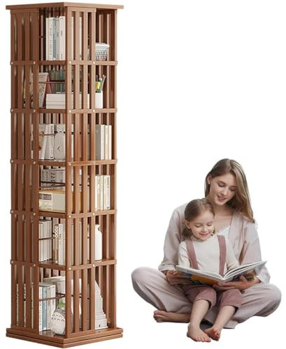 Drehbares Bücherregal Standregal Drehbar Büroregal 360° Dekoregal 5/6 Ebenen Holz Drehbar Bücher Schrank Regal Drehregal Hoch, Hohes Bücherregal Display-Organizer, Bücherregal Schrank,brown-6Tier