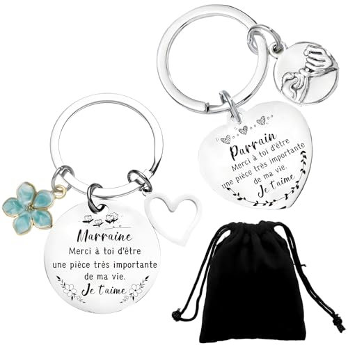 Ficlwigkis Cadeau Parrain Marraine bapteme, Parrain Marraine Porte Clé, Parrain et Marraine Cadeau Parrain, Porte Clef Porte-clés comme Cadeau Baptême pour Parrain Marraine Demande