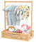 BAMBOOHOMIE Baby Clothing Rack for Toddler, Pets Clothes Rack with Storage Box & Adjustable Hanging Rod for Dogs/Cats, Baby Shower Clothes Closet Rack with Handle for Nursery Room, Natural Bamboo