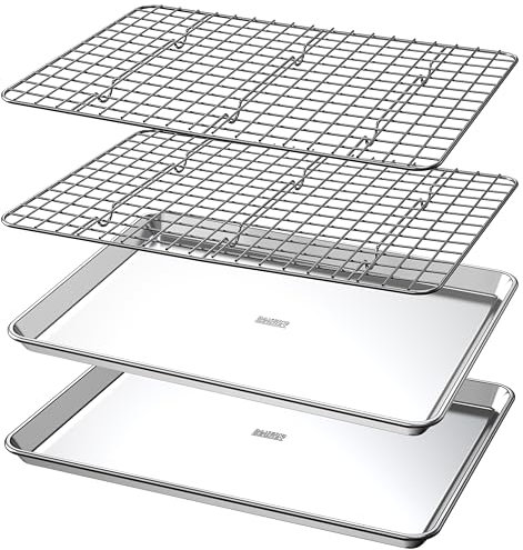 Baker's Secret Backformen-Set aus 100 % recyceltem Aluminium, 4-teilig, 2 x Backbleche für Backbleche im Ofen, 45,7 cm, mit 2 x Edelstahl-Gestell, ungiftig, PTFE-, PFAS-, PFOA-frei – The Natural