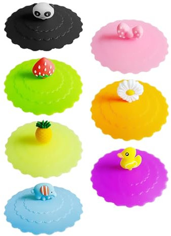 7 tapas de tazas de dibujos animados, lindas tapas de tazas decorativas, tapas de latas de bebidas, tapas de tazas a prueba de fugas, tapas de tazas reutilizables