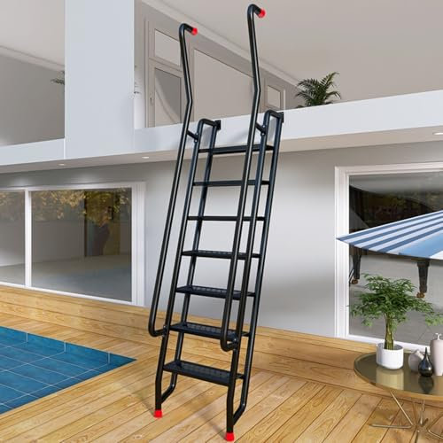 Steels Egress Attic Ladder with Handrails, Indoor & Outdoor Wall Hanging Window Well Escape Ladder, Garage/Roof/Loft Straight Ladder(8 Step 225 cm (88 5/8))