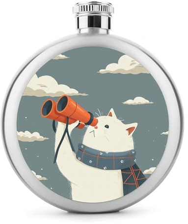 Stainless Steel Flask, Wearing Orange Binoculars Print Pocket Flask Hip Flask Travel Flask Portable Flask Portable Liquor Flask Metal Flask