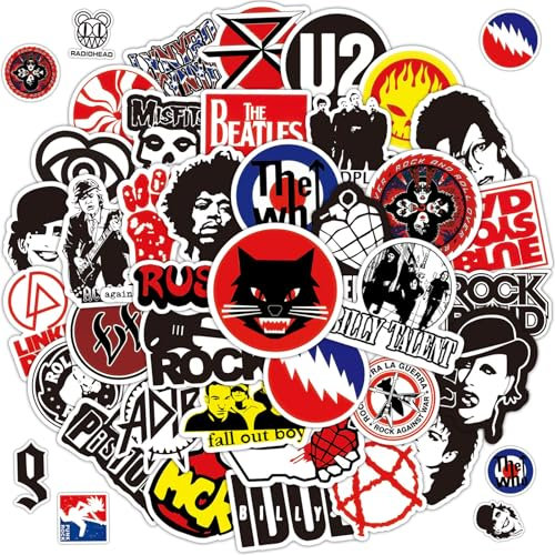 Rock Band Aufkleber, 100 Stück Classic Rock Stickers, Coole Metal Punk Musik Aufkleber, Wasserdichte Vinyl Sticker Set, für Gitarre Laptop Scrapbook Motorrad Koffer Skateboard, Teens