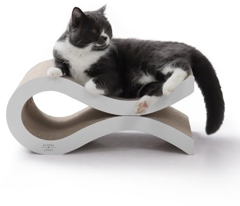Althea Living - Mueble Rascador Ondulado para Gatos | Diseño Ergonómico en Forma de Onda | Cartón Reciclado | Tecnología BBFlute | Base Antideslizante | Doble Funcionalidad, Marrón y Blanco