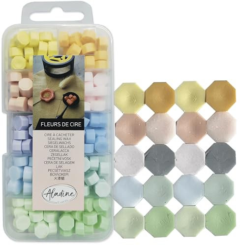 Aladine - 220 Perles de Cire à Cacheter - 10 Couleurs Pastel - Pour Créer Sceau de Cire Rose, Bleu, Vert, Rouge - Idéal Faire Part Mariage, Naissance, Lettres, Courriers, Menus & Cadeaux - 72498