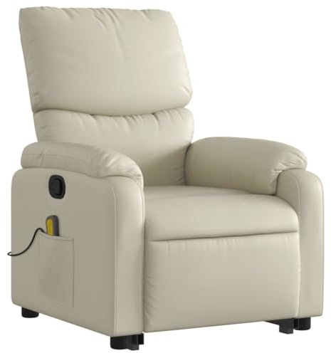 Tidyard Massagesessel, Sessel Verstellbar mit Aufstehhilfe, Aufstehsessel, Fernsehsessel, Liegefunktion, Creme Kunstleder