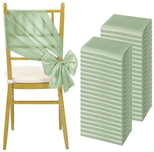 Teruntrue 60 Stück Satin-Stuhlschärpen, Schleifen, universeller Stuhlbezug, salbeigrüne Stuhlschärpen für Hochzeitsempfänge, Bankette, Partys, Hotelveranstaltungen, Stuhldekoration (17 x 200 cm)