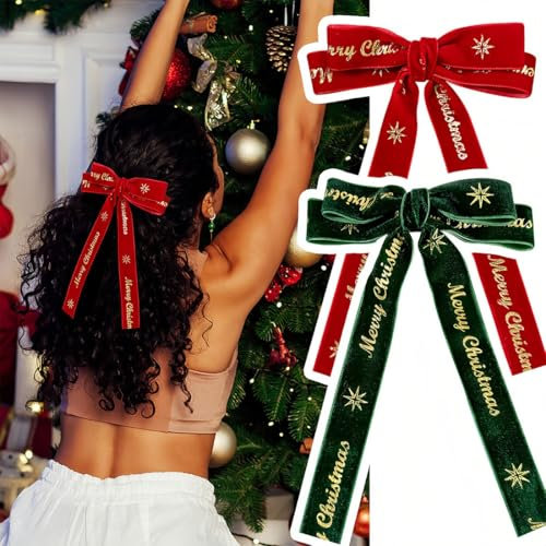 SIVZUMO 2 Pièces Noël Nœuds à Cheveux, Noël Gros Nœud en épingle à Cheveux Français Pinces à Cheveux Avec Long Ruban Pinces à Cheveux Barrette pour Femmes Filles