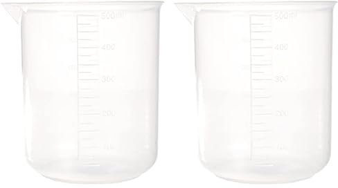 Rayher 34458000 Verre doseur, bécher gradué, 500ml, 1 pce, plastique blanc transparent, rigide, 90mm ø, 100X107mm, mesure de liquide, graduations en ml, multi-usage, Stable (Lot de 2)