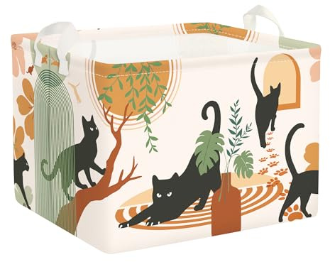 Clastyle Bohemia Baby Laundry Hamper Plant Kids Storage Basket Women Girls Storage Box Organizer for Toy Clothes, Cat, 40x30x30 cm