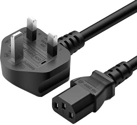 3 Pin Power Cable - Kettle Lead Power Lead for PC, Monitor, TV, and Laptop - Durable IEC Cable Compatible with Samsung TV, Printer, Desktop, and Computer (1.8M)