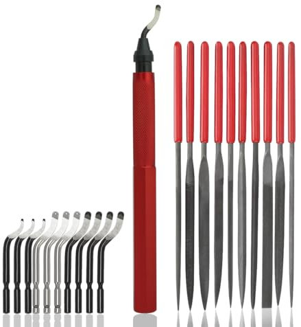 VASTOOLS Handentgrater Werkzeugsatz,Entgrater Werkzeug mit 10 Unterschiedlichen Klingen und 10-Feilen-Set,für Kunststoff, Metall, Edelstahl,Stahl, Kupfer, Aluminium und 3D Druck