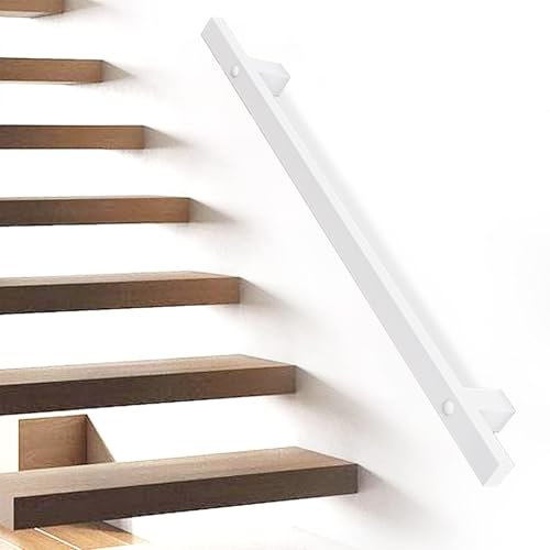 Weiße Handläufe für Treppengeländer – Komplettset, wandmontiertes Treppengeländer rutschfester Sicherheitshaltegriff mit schmiedeeisernen Halterungen für Dachbodentreppen im Innen- und Außenbereich(27