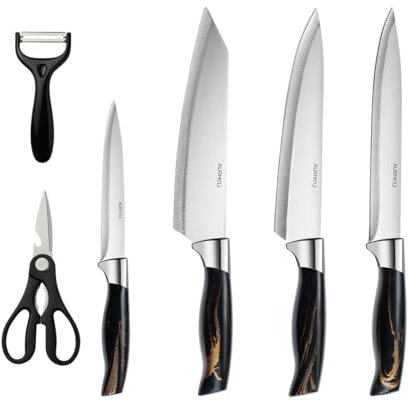AURMOO Lot de 6 Ensembles de Couteaux de Cuisine, Couteaux de Cuisine Professionnel Set, Set Couteau Cuisine en Acier Inoxydable, Couteau à éplucher, Cuisine Ciseaux