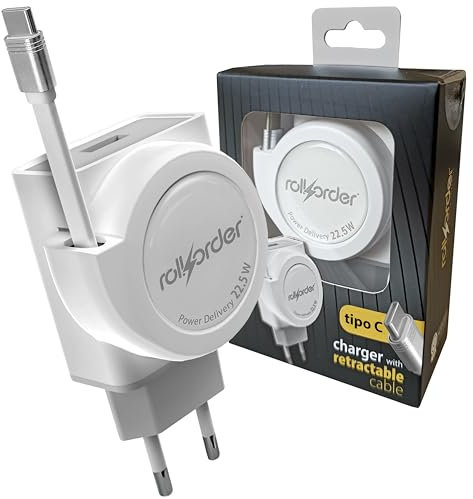 ROLLORDER Version Mejorada-para Android (Samsung,XIAOMI...) Y iPhone 15 Y SIGUIENTES Modelos, Carga Ultra Rápida 22.5W PD| Cable Retráctil Ahora MÁS Largo 90CM (para Android Y IPHONE15-16 Clavija C)