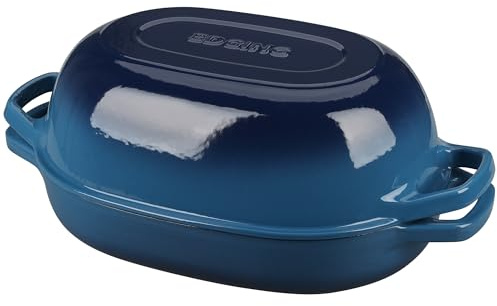 EDGING CASTING Enameled Cast Iron Oval Dutch Oven Pot with Lid, Dutch Oven for Sourdough Bread Baking, Bread Oven, Bread Dutch Oven, Oval Bread Pan, 7qt, Lake Blue