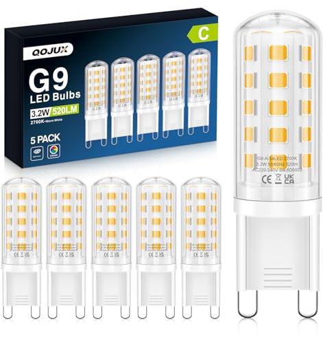 QOJUX G9 LED Warmweiß 3.2W, 520LM Energieeffizienzklasse C LED Leuchtmittel Ersatz für 40W-50W Halogenlampe, 2700K G9 Glühbirne Kein Flackern, Nicht Dimmbar, Enegiesparende Kleine Birne 5er Pack
