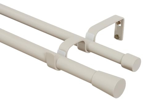 RENA Gardinenstange Vorhangstange - Doppelte Rute - 160 cm 19/16 mm Metall - Komplettes Set- Beige