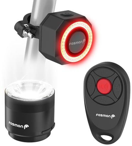 Fosmon Fahrrad Alarmanlage und mit Fernbedienung – 110 dB Diebstahlschutz – Front- und Rücklicht – für eBike, Motorräder, Elektroroller, E-Scooter-Alarmanlage