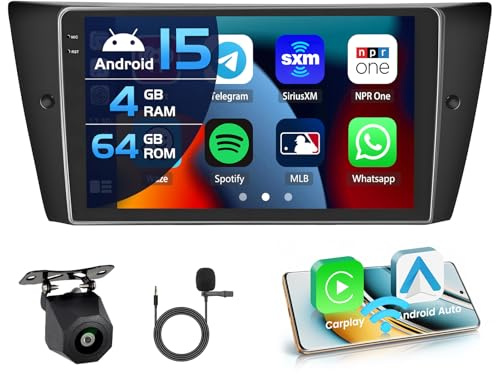 Inefala 4+64G Autoradio für BMW 3 Series 328i 335i 325i (E90/E91/E92/E93) 2005-2011 Android 15 mit 9'' In-Cell Bildschirm mit Wireless Carplay und Android Auto Mirror Link Radio FM/RDS GPS WiFi