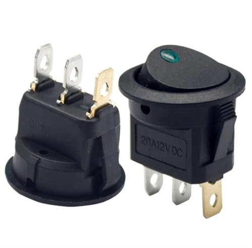 2 interruptores basculantes redondos KCD1 mini led de 3 pines, 20 A, 12 V