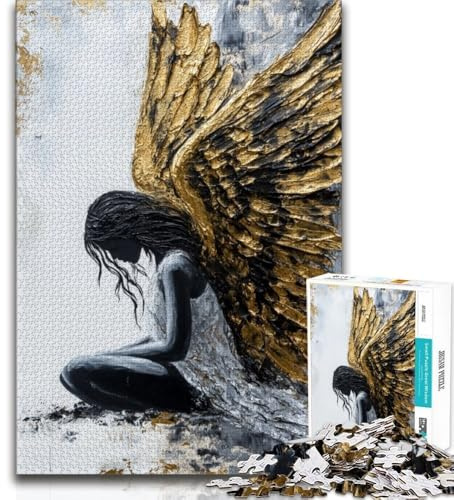 1000-teiliges Puzzle für Erwachsene, Geschenke für Teenager mit goldenem Engel, künstlerische Wanddekoration und Geburtstagsgeschenkidee für Freunde, Home Office (Größe 38x26cm)