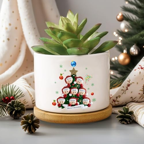 Lam Hub Fong Pot de Fleurs en Céramique Personnalisée avec Prenom Cadeau de Noël Maman Mamie Pot de Fleur Intérieur Extérieur (8 nom)