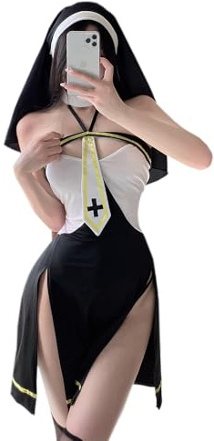 QYYZTQY Nonnenkostüm-Outfit für Frauen, Dessous, Cosplay, Kleid, Anime, Teufel, freche Mutter, Gebete, Schwester, Kawaii, Rollenspiel, Dienstmädchen, Goth, Rock, Unterwäsche, Halloween, Body,