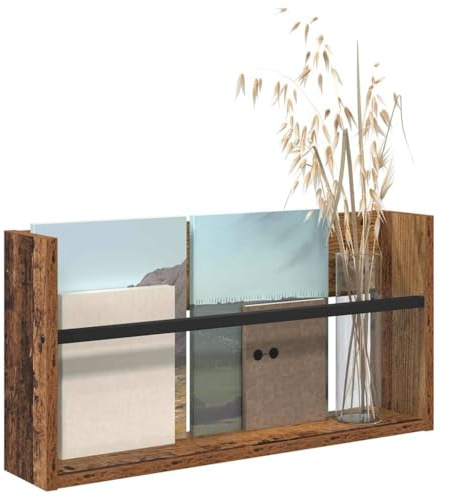 vidaXL Magazinregal mit Regal Altholz 60 x 12 x 30 cm Holzwerkstoff, Moderner Zeitschriftenhalter, rechteckig für die Wand, funktionale Aufbewahrung, stilvoller Literatur-Organizer
